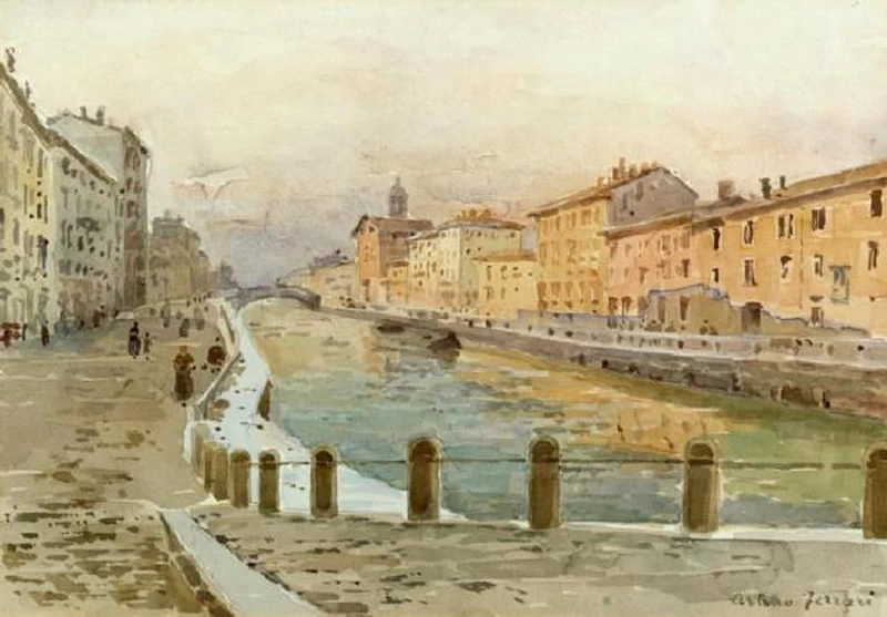 Naviglio lungo via S. Damiano e casa Visconti, 1890 - 1910, Civiche Raccolte Storiche. Museo di Milano